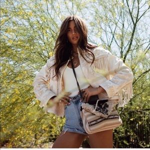 NWT Zara Embroidered Jacket with Fringe